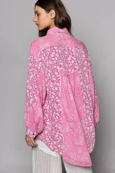 POL Oversized Button Down Long Sleeve Paisley Print Cotton Shirt